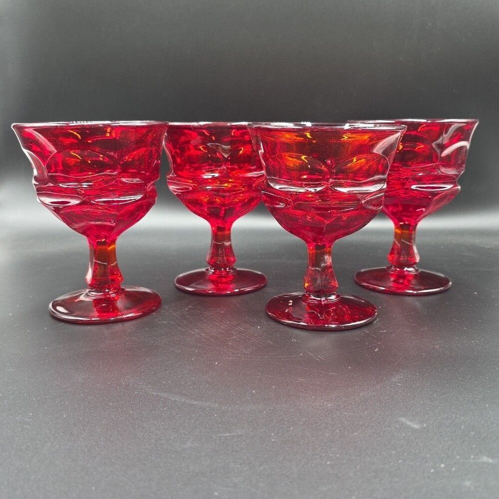 Fostoria Argus Ruby Red Stemmed Wine Sherbet Glasses 5" Vintage 8oz set of 4